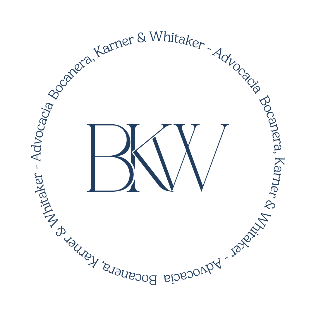 Monograma BKW com o nome Bocanera, Karner & Whitaker Advocacia em composição circular